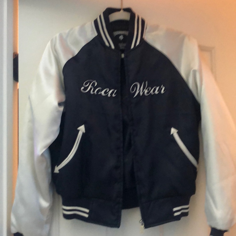 Rocawear Satin Bomber Jacket Blue/White SZ S